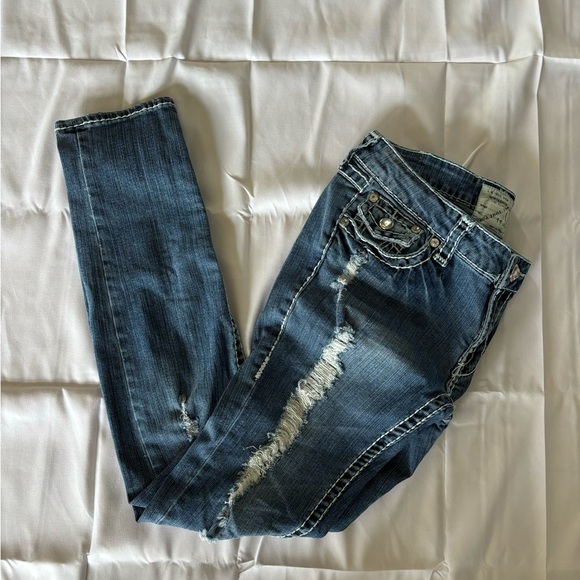 Women’s LA Idol Distressed Ripped Jeans with Faux Rhinestones Size 11 - Picture 3 of 4